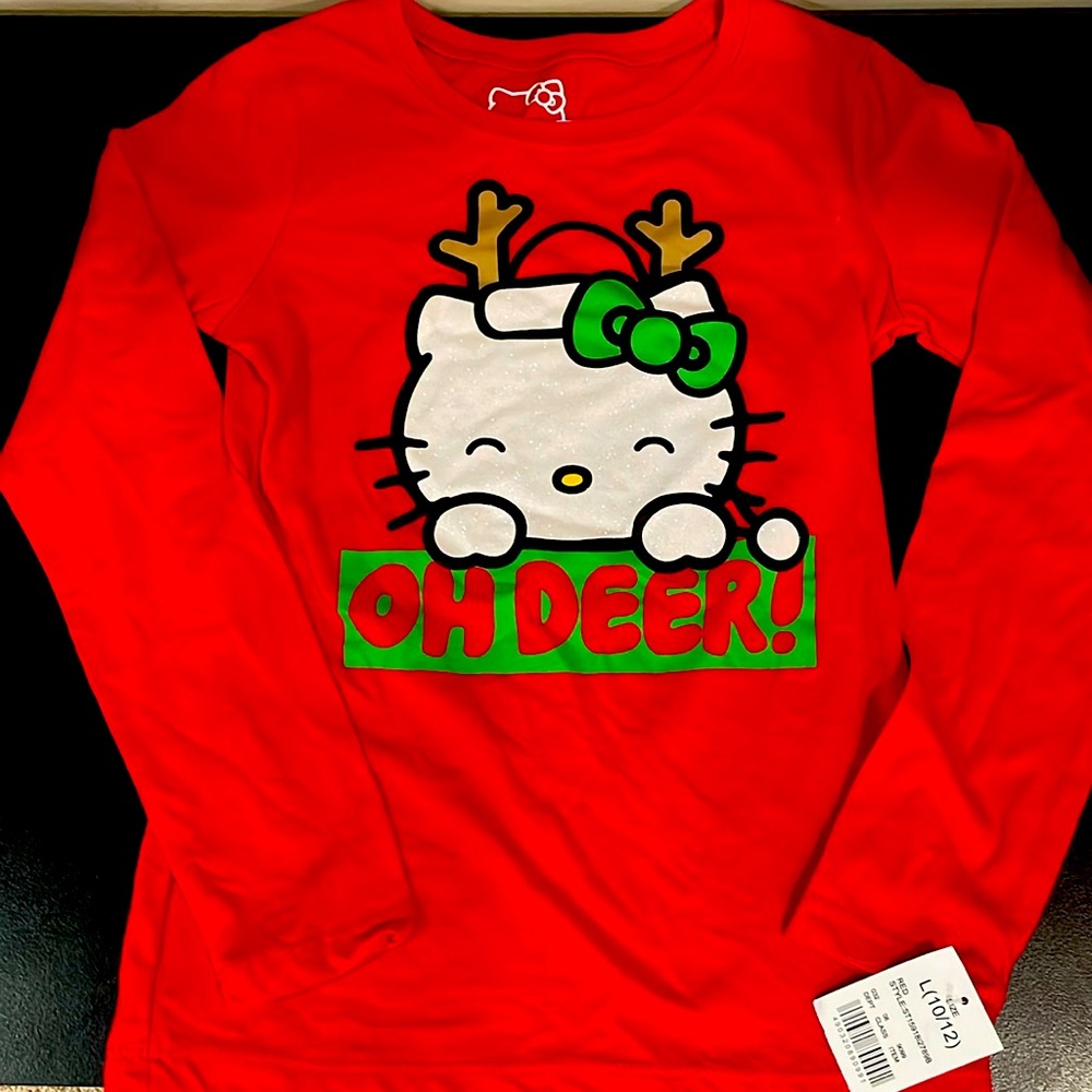 Hello Kitty “OH DEER!” Red long sleeve top - size large girls (10/12)